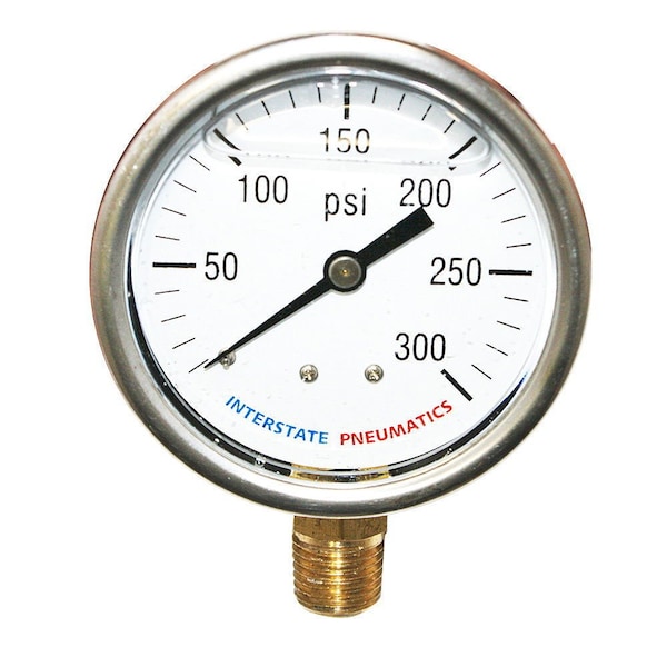 Interstate Pneumatics Oil Filled Pressure Gauge 300 PSI 2-1/2 Inch Dial 1/4 Inch NPT Bottom Mount G7022-300 - main